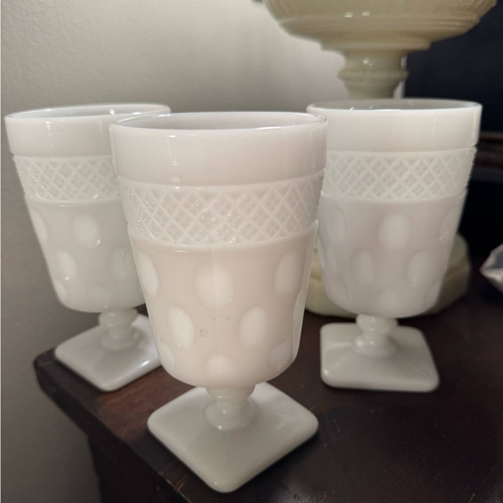 McKee Opal Milk Glads Iced Tea Goblets set of 3